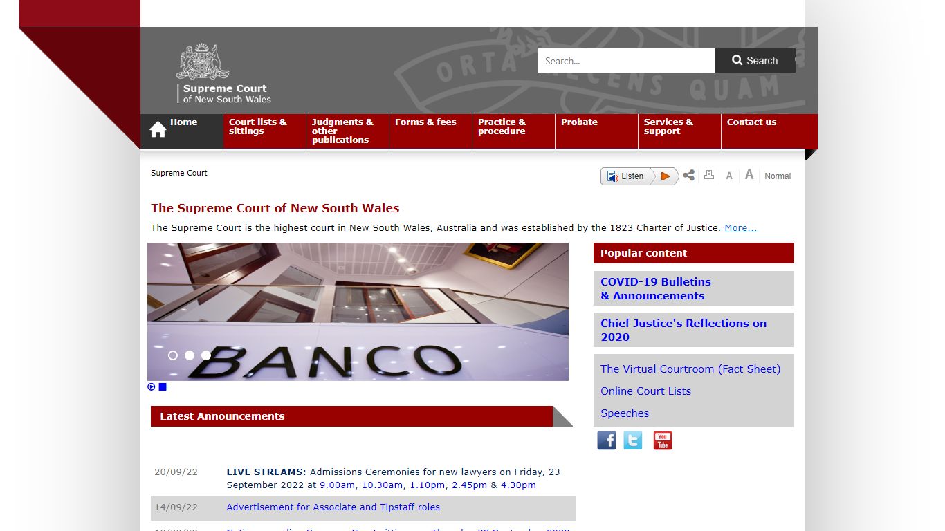 NSW Supreme Court homepage
