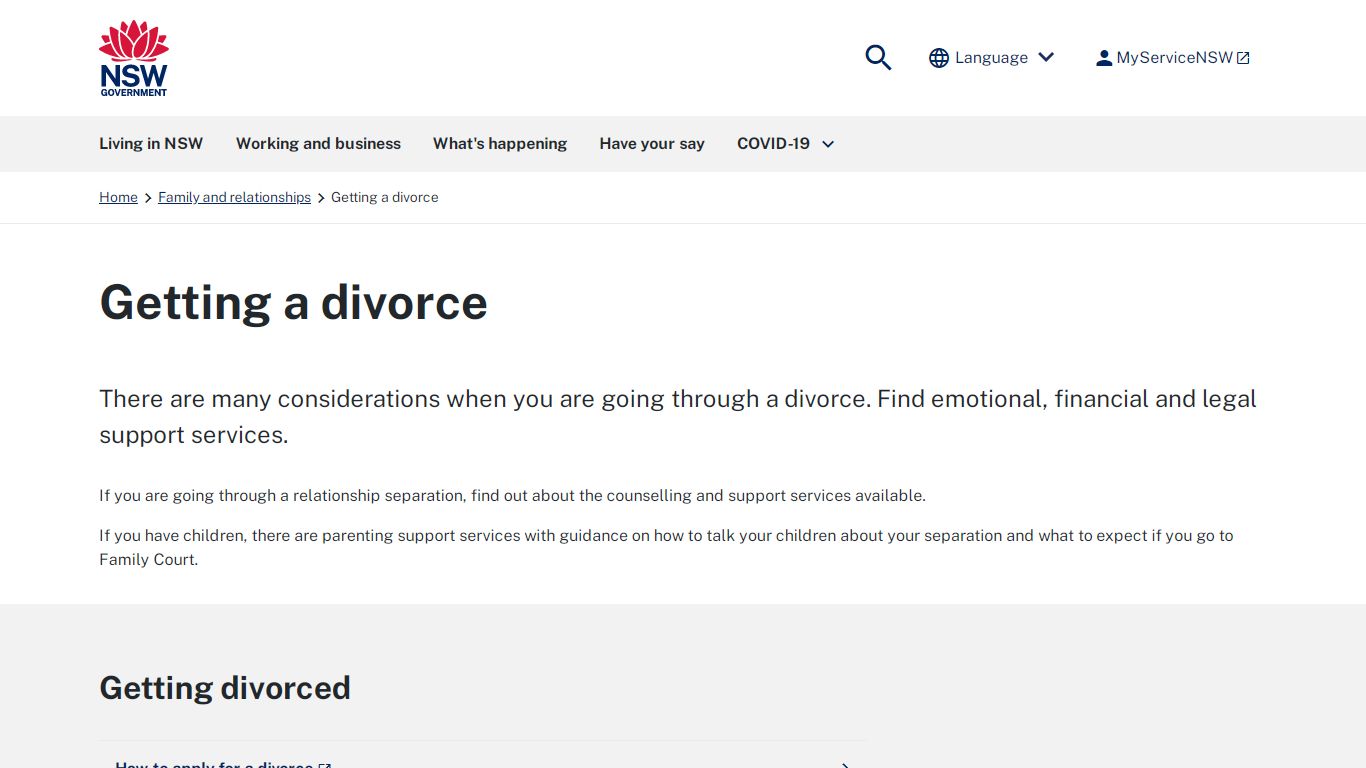 Getting a divorce | NSW Government